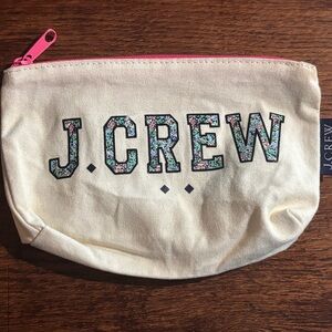 J Crew Travel Cosmetic Bag Womens Canvas Pouch with Pink Zipper NWOT
